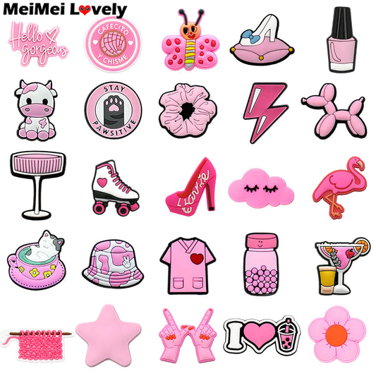 1/10pcs PVC Pink Cows Cat Shoe Charms for Sneakers Crown Cloud Shoe Decorations Accessories Bat for Women Girls