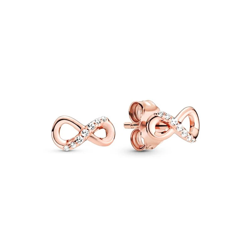 14K Rose Gold Plated 925 Silver Sparkling Infinity Stud Earrings Floating Curved Feather Stud Earrings Fine Jewelry Women